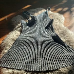 Silver Sparkle Asymmetrical Pleated Tank Top